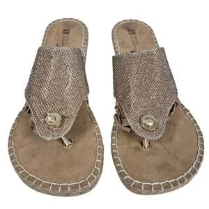 White Mountain Beachball Gold Metallic Wedge Thong Sandals Rope/Stitch Sz 9